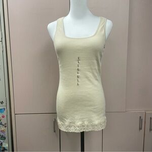 SO ribbed tank beige neutral lace at hem long Y2K Bella Elena NWT size Large